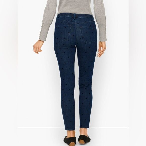 NWT Talbots Dark Denim Jeggings With Flocked Bows - Picture 2 of 8